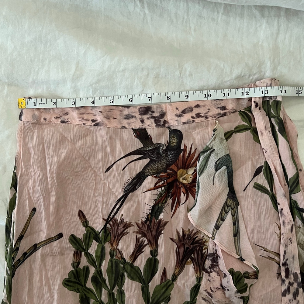 All Saints Floral Wrap Midi Skirt in Blush and Green - Picture 3 of 6